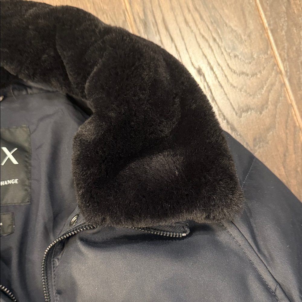 AX Armani Exchange White Duck Down Black Puffer Jacket Faux Fur Trim S - Picture 3 of 13